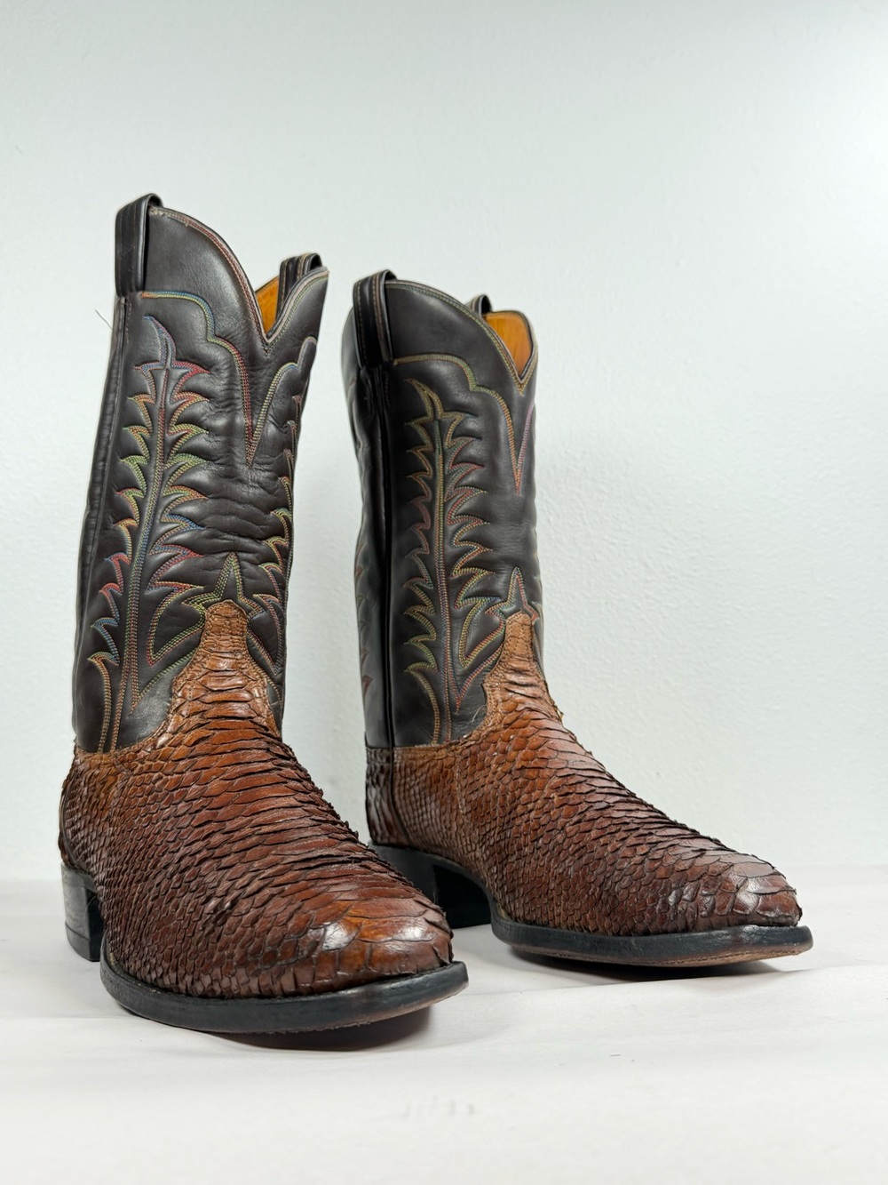 Vintage Tony Lama Men’s Exotic Western Boots Size 9 E Snakeskin Rainbow Shafts